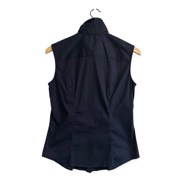Prada Dark Blue Sleeveless Button Down Shirt, Size 44 Italy, stretch - Picture 2 of 15